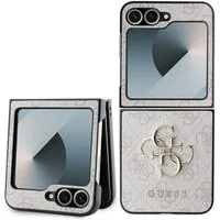 Guess Handyhülle Case Galaxy Z Flip 6 Kunstleder rosa Muster Big Logo goldfarben 6,7 Zoll, Kantenschutz