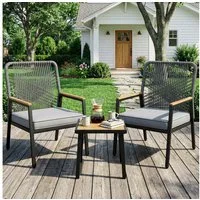 TLGREEN Gartenstuhl Eisen-Rattan Gartensessel,verbreiterter Sitz, (Balkonstühle Metall und Rattan, mit 8 cm dicken Sitzkissen, 3 St), 160 kg Belastbar für Terrasse, Garten und Veranda
