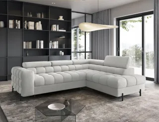 Ecksofa mit Schlaffunktion Sofa AMARA Stoff Coral Hellgrau Ottomane Rechts