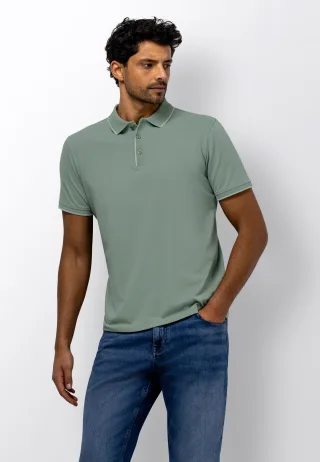 State of Art - Piqu�-Poloshirt mit 3D-Gummiprint jade uni - Gr. - L