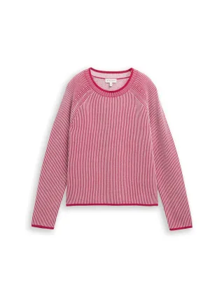 Tom Tailor - Strickpullover mit Rundhalsausschnitt pink plaited knit - Gr. - XXL