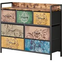 Mondeer Kommode Schubladenschrank, mit 7 Blumenstoff Schubladen aus Vliesstoff,mit Metallrahmen