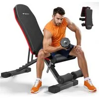 MERACH Hantelbank verstellbar mit Beinstrecker, klappbar bis 450 kg, (Hantelbank-Set mit Beinstrecker & Schrägbank-Funktion, 1x verstellbare Hantelbank, 1x Beinstrecker-Aufsatz), Bis 450 kg belastbar, mehrfach verstellbar, klappbar & platzsparend