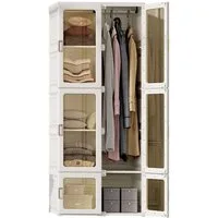 FUROKOY Kleiderschrank Garderobenschrank Faltbarer Kleiderschrank mit Transparente Tür (Mehrzweckschrank für Schlafzimmer Ankleidezimmer, Hochschränke mit Versteckter Türgriff,Großer Stauraum) Drehtürenschrank mit 10 Fächer+6 Türen+1 Kleiderstange
