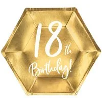 partydeco Pappteller, Pappteller 18th Birthday! 20cm gold 6er Set