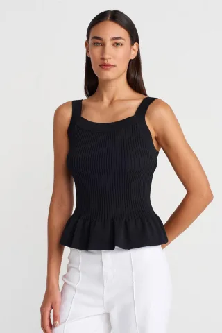 Taillierte gerippte ärmellose Bluse mit Quadrat-Ausschnitt