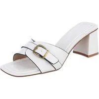 Ital-Design Damen Sandalette mit Blockabsatz und Schnalle Pantolette (92002592) Blockabsatz Pantoletten in Weiß