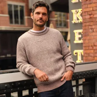 Rippstrick-Pullover, Herren,  Grau, Wolle/Polyester/Polyacryl, by Lands' End
