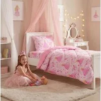 Formeya Kinderbettwäsche Prinzessin Wellsoft Wendesteppdecke 155x220 cm mit Spannbettlaken