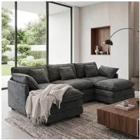 Urhanherry Sofa Gemütliches Modulsofa mit hochwertigem Chenille-Bezug, 3 Teile, U-Form Cloud Sofa, Sektionssofa 5-Sitzer mit 2 Ottomanen