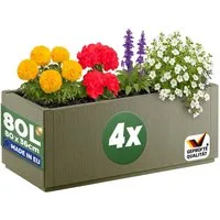 Casaria Blumenkasten Ethica, 4x 80L 80x36x36cm Ethica Pflanzkübel Winterfest Übertopf Olivgrün