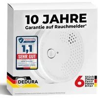 dedura Rauchmelder (10 Jahre Garantie BSI Zertifiziert nach DIN EN14604 inkl. 9V Batterie)