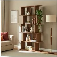 en.casa Bücherregal, »Gäljami« 180 x 100 x 35 cm mit 5 offenen Fächern Walnussoptik