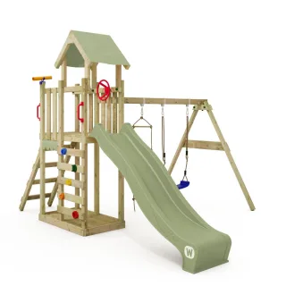 Spielturm MultiFlyer Light mit Wellenrutsche, Sandkasten, Schaukel und Kletterleiter - Massivholz Garten Spielgerät für Kinder - Wickey