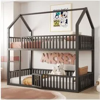 Flieks Etagenbett, Metallbett Hochbett Hausbett 90x200cm mit Leiter und oberem Lattenrost