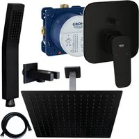 Grohe und Jowi Duscharmatur Cubeo Unterputz Mischer, Schwarz, Regendusche, Deckenanschluss (Unterputz-Duschsystem) Mattschwarz