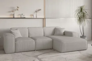 Ecksofa Designersofa CELES PREMIUM in Stoff Scala Sandgrau Ottomane Rechts