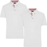 James & Nicholson Poloshirt Doppelpack Herren Piquépolo im Trachtenlook Klassisches Polo JN716 (Doppelpack, 2er-Pack) Karobesatz in Kragensteg, Knopfleiste innen und Seitenschlitz