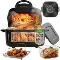 TurboTronic by Z-Line Heißluftfritteuse 1600 W Glas digitaler Airfryer Heißluftofen BPA-frei gesund kochen, 1600 W, Dörrer Grill ohne Öl Fett Power Glass Bowl