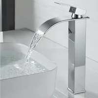 LuxusKollektion Waschtischarmatur Wasserhahn Bad Modern Wasserfall Armatur Hoch Verchromt Messing