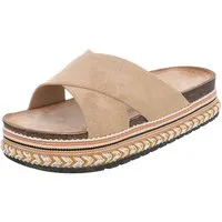 Ital-Design Damen Plateau-Pantolette mit Kreuzbanddesign Plateausandaletten (91895566) Flach Pantoletten in Hellbraun