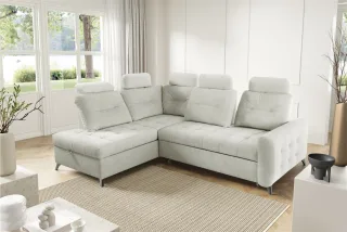Ecksofa Schlafsofa Sofa WENDIE Stoff Hold Me Hellbeige Ottomane Links