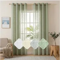 Sunicol Gardine 2er Set Voile Vorhänge Sheer mit Ösen Transparente Leinenvorhang, Leinen Optik Wohnzimmer Lichtdurchlässig Dekoschal Schlafzimmer