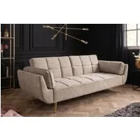 riess-ambiente Schlafsofa BOUTIQUE 215cm champagner beige/gold - Samt, Bettfunktion, 3-Sitzer, Einzelartikel 1 Teile, Nosagfederung und goldene Füße – ideal für Wohnzimmer & Gästezimmer