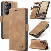 CaseMe Handyhülle Premium Hülle für Samsung Klapphülle Samsung S26 Ultra-Hellbraun