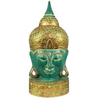 Oriental Galerie Dekofigur Buddha Büste in Grün Gold 70 cm (1 St), Skulptur, Figur, Holzbüste, Asiatische Dekoration