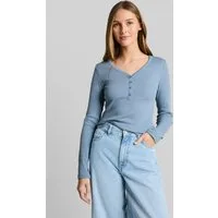 TOM TAILOR Denim Langarmshirt T-Shirt Slim Fit Henley Langarmshirt mit Streifenmuster