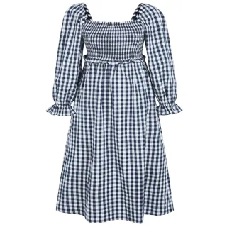 Miso - Midikleid für Damen, Langärmlig (Marine/Weiß)