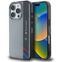 BMW Handyhülle Motorsport Vertica Magnetfunktion Kompatibel mit iPhone 16 Pro Grau 6,3, Sportliches IML Case mit vertikalem Motorsport Streifen