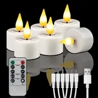 OZAVO LED-Teelichter Wiederaufladbar LED Teelichter mit Timer Fernbedienung USB-Kabel, Flammenlose LED Teelichter Dimmbar für Hochzeiten Partys