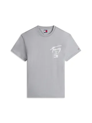 Tommy Jeans - Signature Jersey-T-Shirt mit Rückenlogo grau - Gr. - L