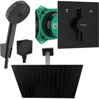 Hansgrohe und Jowi Duscharmatur DuoTurn E Unterputz Duscharmatur, Duschsystem Schwarz, Pulsify (Unterputz-Duschsystem) Deckenanschluss, Handbrause mit Select-Taste