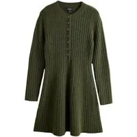 Next Minikleid Geripptes Henley-Minikleid aus Strick, Kurzgröße (1-tlg)