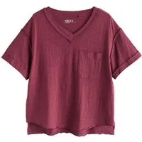 Next V-Shirt Kurzarm-T-Shirt mit V-Ausschnitt und Leinenoptik (1-tlg)