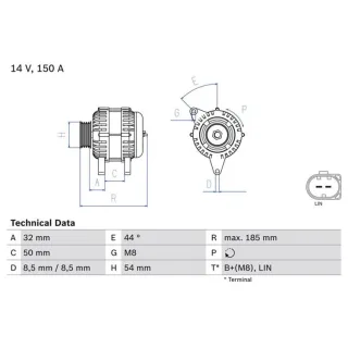 Bosch Lichtmaschine 150A 0986082150 Mercedes A-Klasse B-Klasse Cla Gla-Klasse