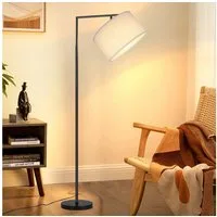 Nettlife Stehlampe Wohnzimmer Vintage Weiß/Schwarz Stoffschirm E27 Bogenlampe Leselampe, mit Fußschalter, LED wechselbar, Schlafzimmer Wohnzimmer Arbeitszimmer