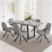 Jiexi Essgruppe Tisch-und Stuhlset, Ausziehbarer Esstisch (130–170 cm) mit 4-6 Stühlen