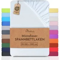 NatureMark Spannbettlaken Mikrofaser Spannbetttuch, Polyester, Gummizug: rundum, viele Größen und Farben Markenware, 90x200cm, Weiß