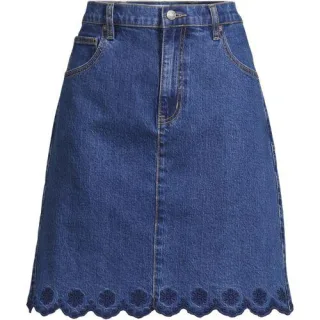 Kurzer Soft Denim Rock mit besticktem Saum, Damen,  Blau, Elasthan/Baumwoll-Mischung, by Lands' End