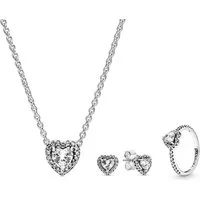 Pandora Schmuckset Schmuck-Set Kette, Ohrringe und Ring Herz