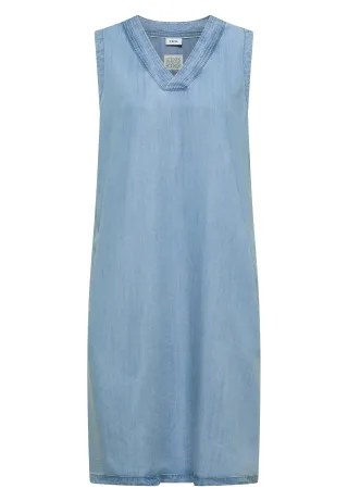 CECIL - Knielanges Kleid aus Lyocell mit V-Neck light blue used wash - Gr. - L