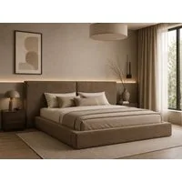 MOEBLO Polsterbett aus Strukturstoff Bett 06 (Bezug: Strukturstoff, Doppelbett mit Kopfstütze, Rahmenbettgestell, mit Bettkasten und Lattenrost), gepolstertes Kopfteil