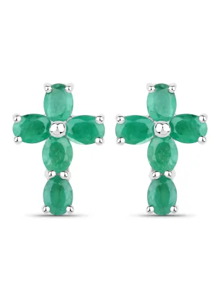 Vira Jewels Ohrringe Silber 925 rhodiniert Kreuz-Motiv mit echten Smaragd-Steinen
