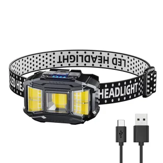 COB LED Head Mounted Flashlight USB Charging Powerful Headlight Torch Power Display Camping Head Light for Outdoor Night