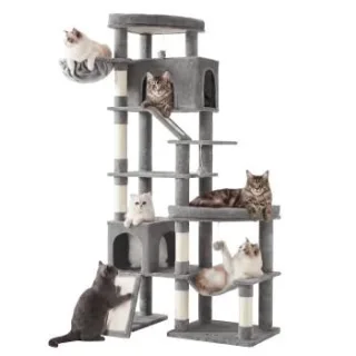 FEANDREA Kratzbaum, 202 cm hoch, Katzenbaum, für große Katzen, Katzenkratzbaum hellgrau