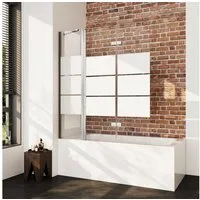 Boromal Badewannenaufsatz 3 teilig Faltwand Duschwand für Badewanne faltbar Badewannenfaltwand, Schwarz Chrom Milchglas Aluprofile, (Badewannenaufsatz Schwarz Weiß Chrom Milchglas, 120x140, 130x140, 140x140, 150x140, 160x140cm), Sicherheitsglas